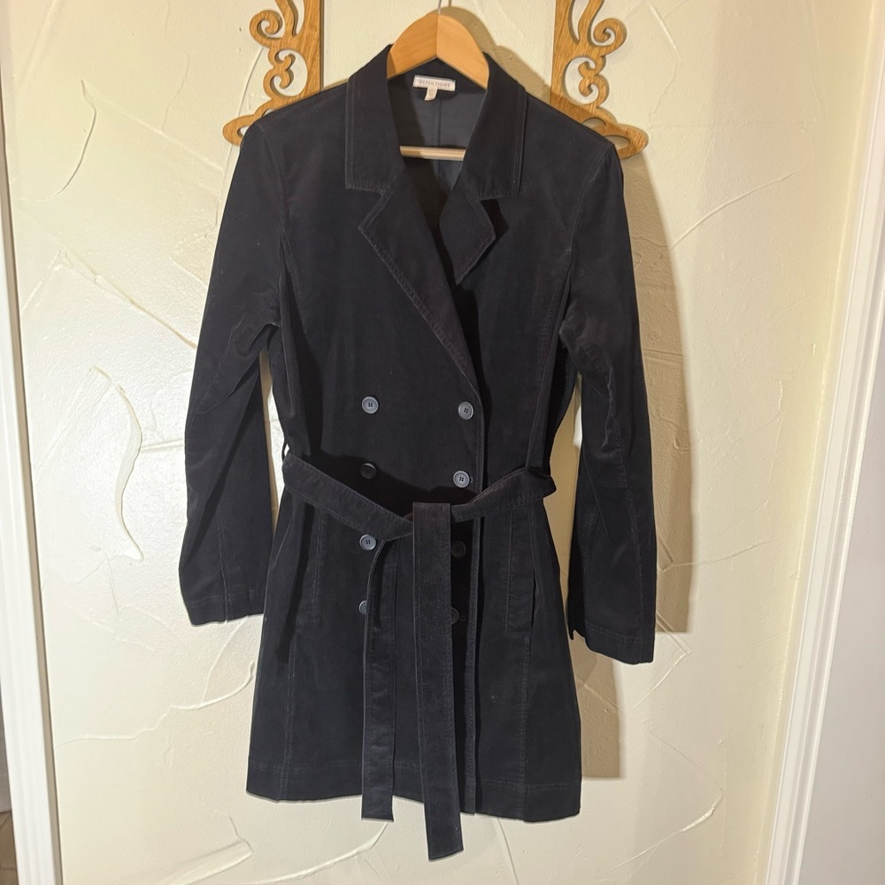 🦋Eileen Fisher Cotton Fine Corduroy Black Double Breasted Belted Jacket🦋 - Picture 3 of 11
